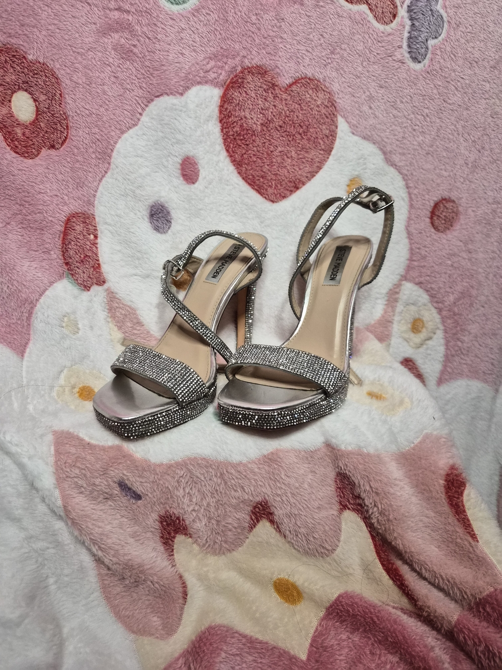 Steve Madden Silver Rhinestone Platform Evening Sandals - Women